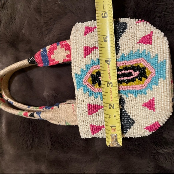 America & Beyond Beaded Artistic Handbag with white and multicolor patterns. - Picture 9 of 9